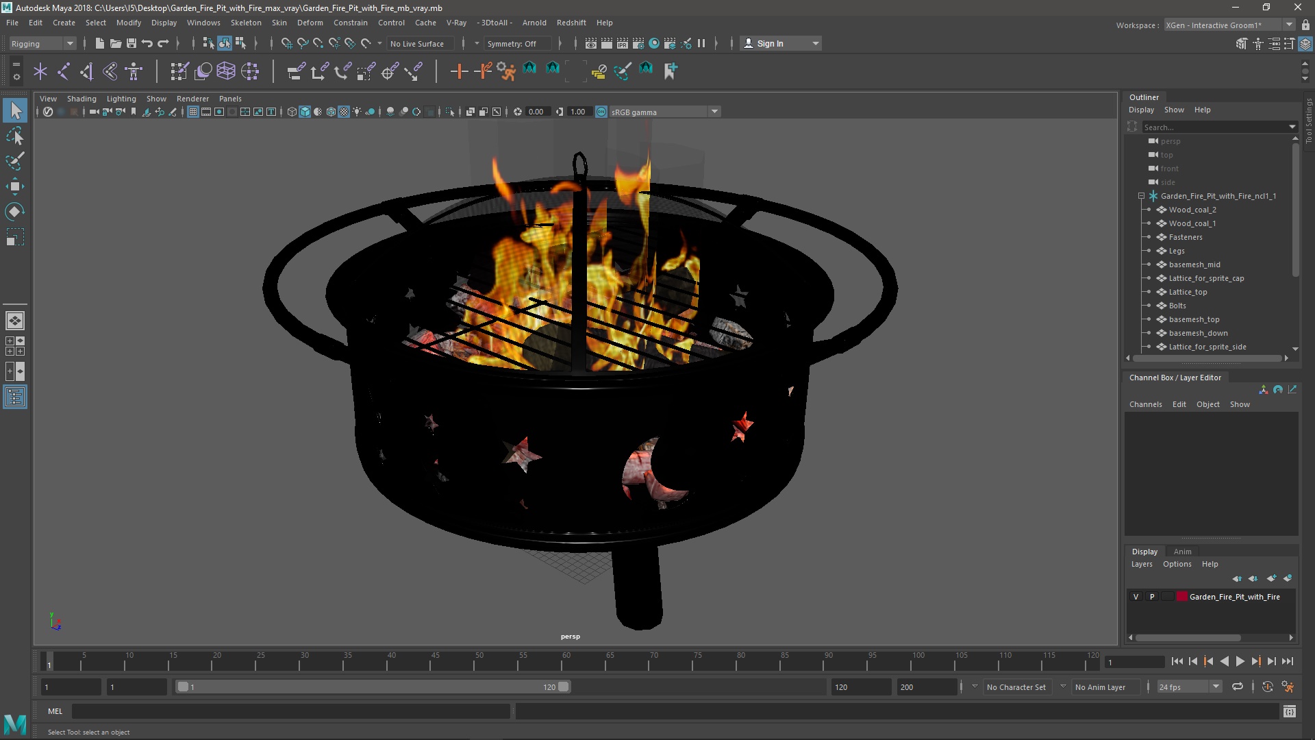 3D model Garden Fire Pit with Fire