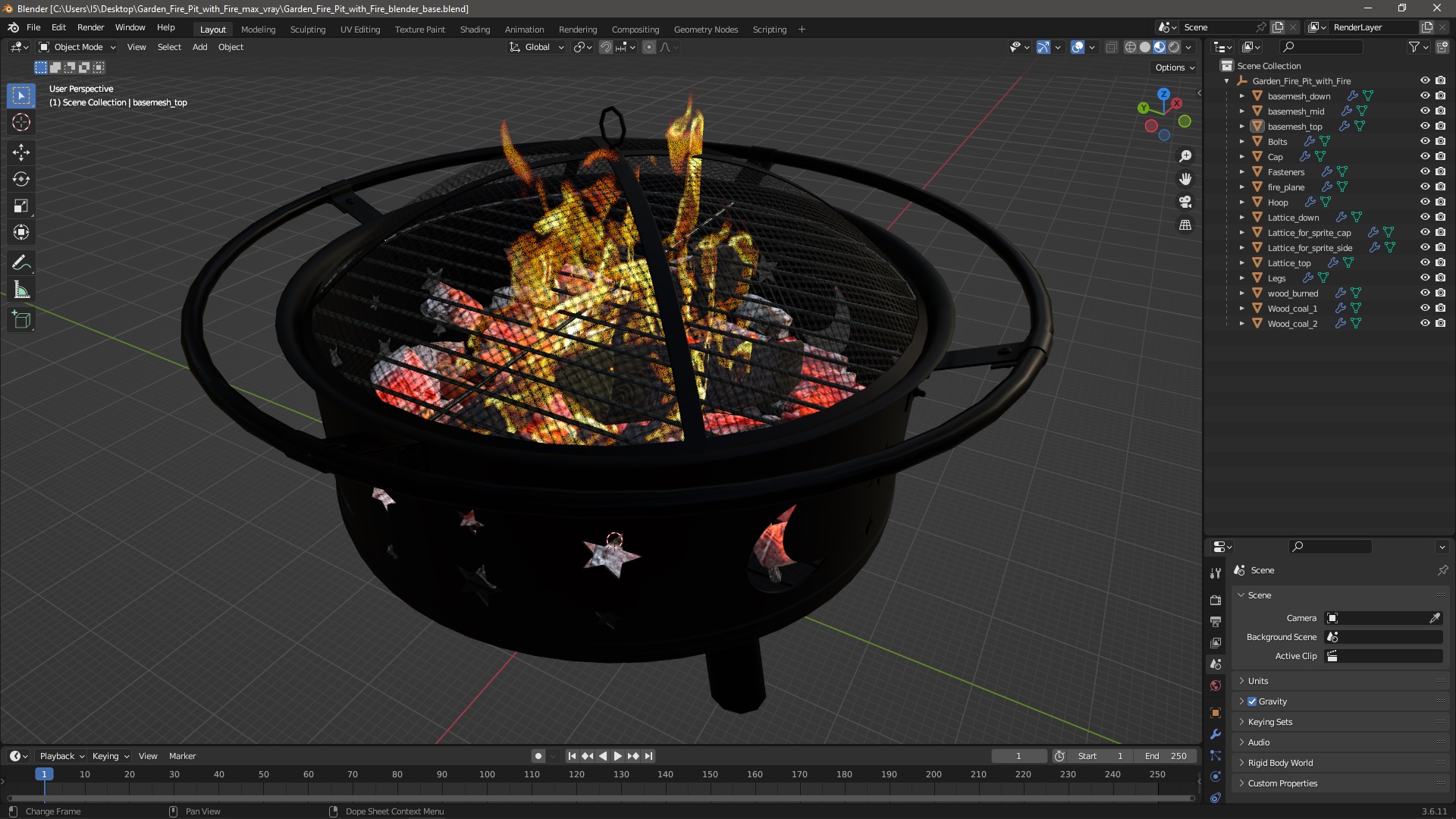 3D model Garden Fire Pit with Fire