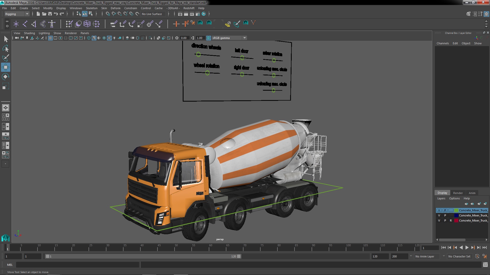 3D Concrete Mixer Truck Rigged for Maya