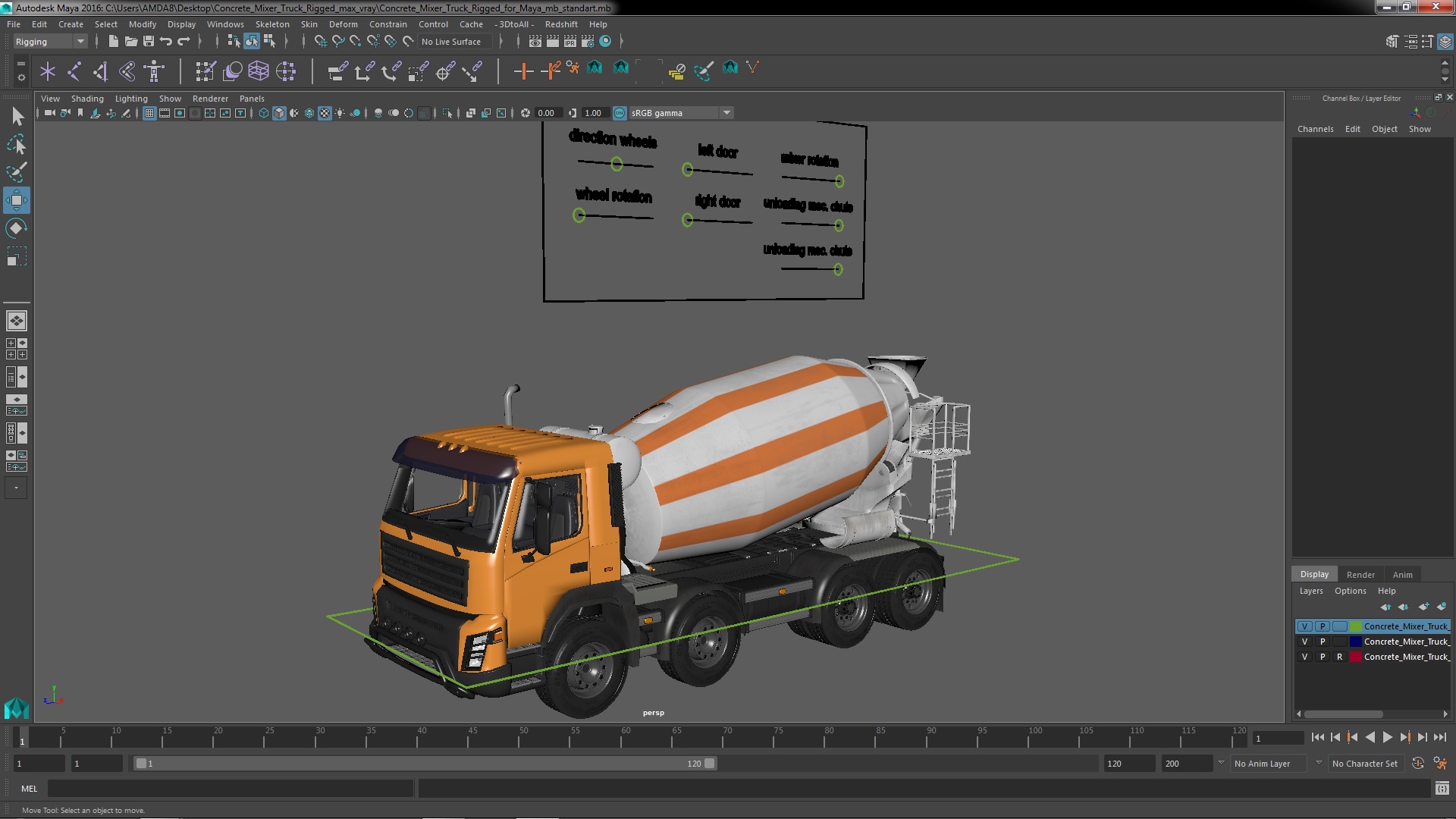 3D Concrete Mixer Truck Rigged for Maya