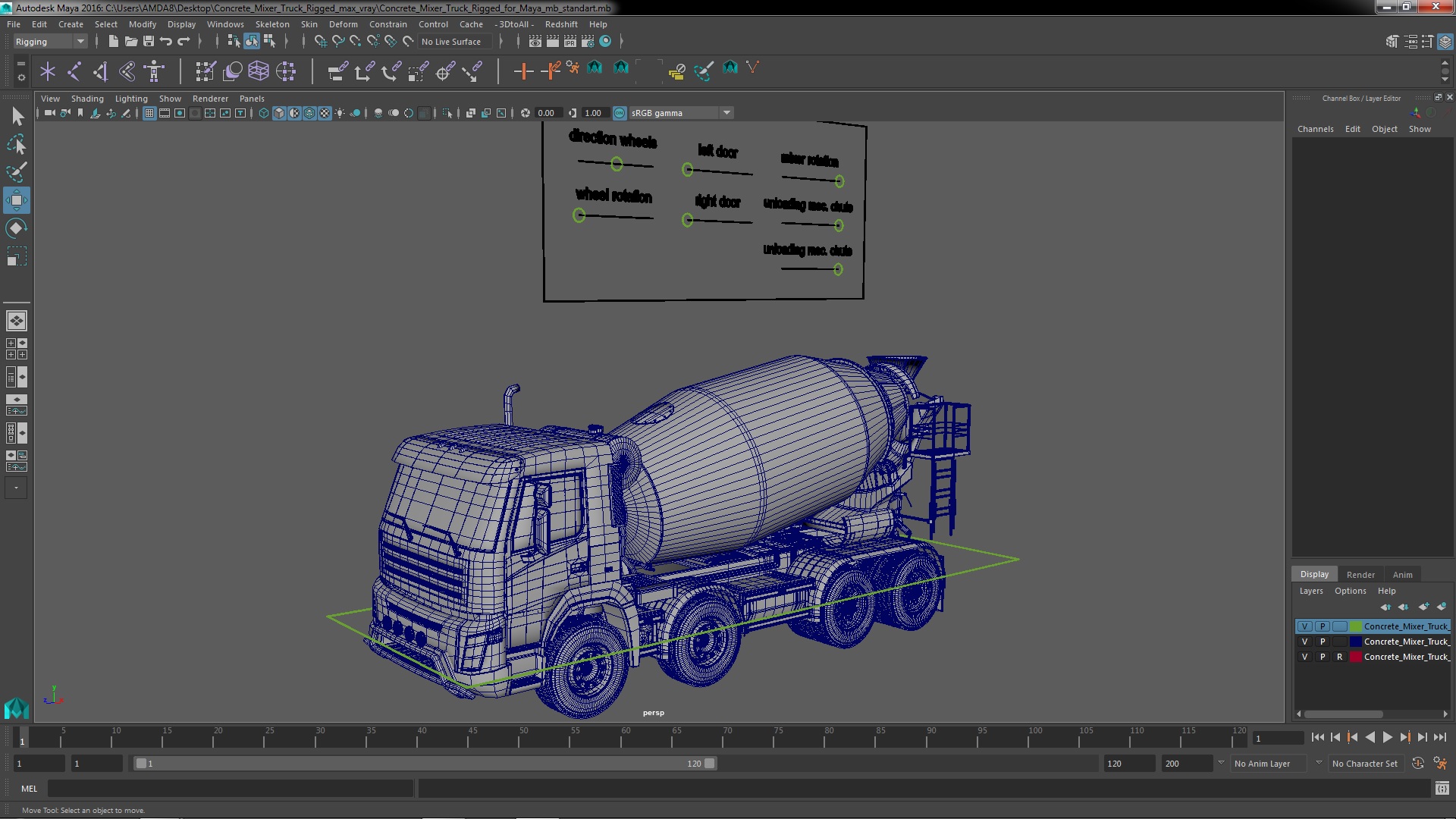 3D Concrete Mixer Truck Rigged for Maya