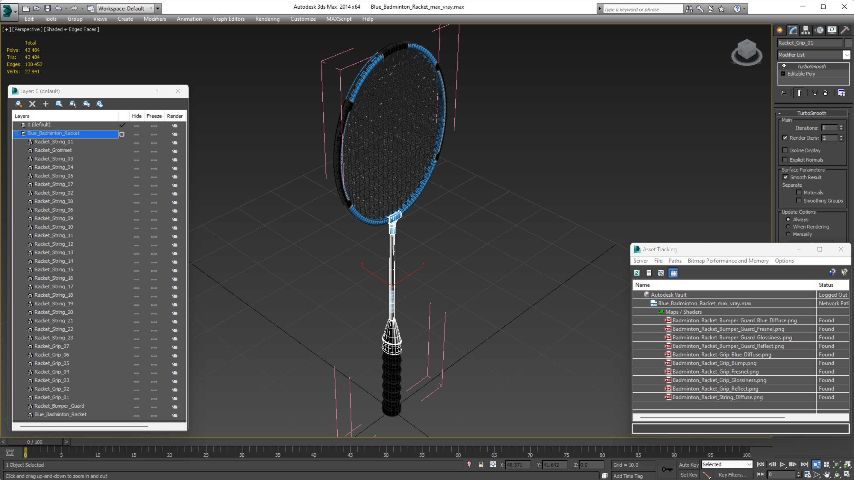 3D Blue Badminton Racket