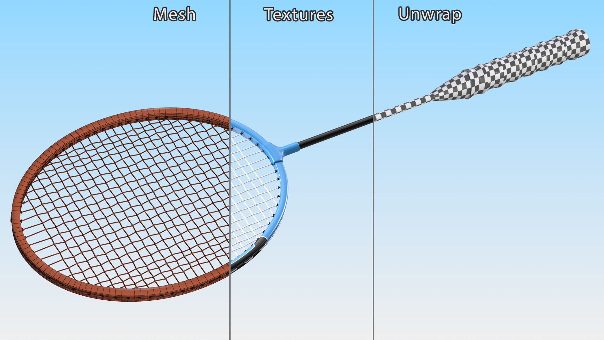 3D Blue Badminton Racket