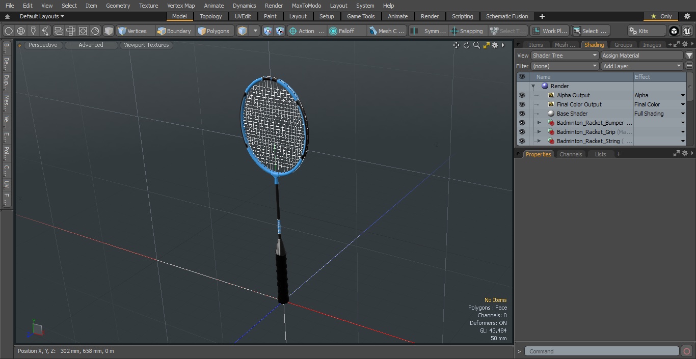 3D Blue Badminton Racket