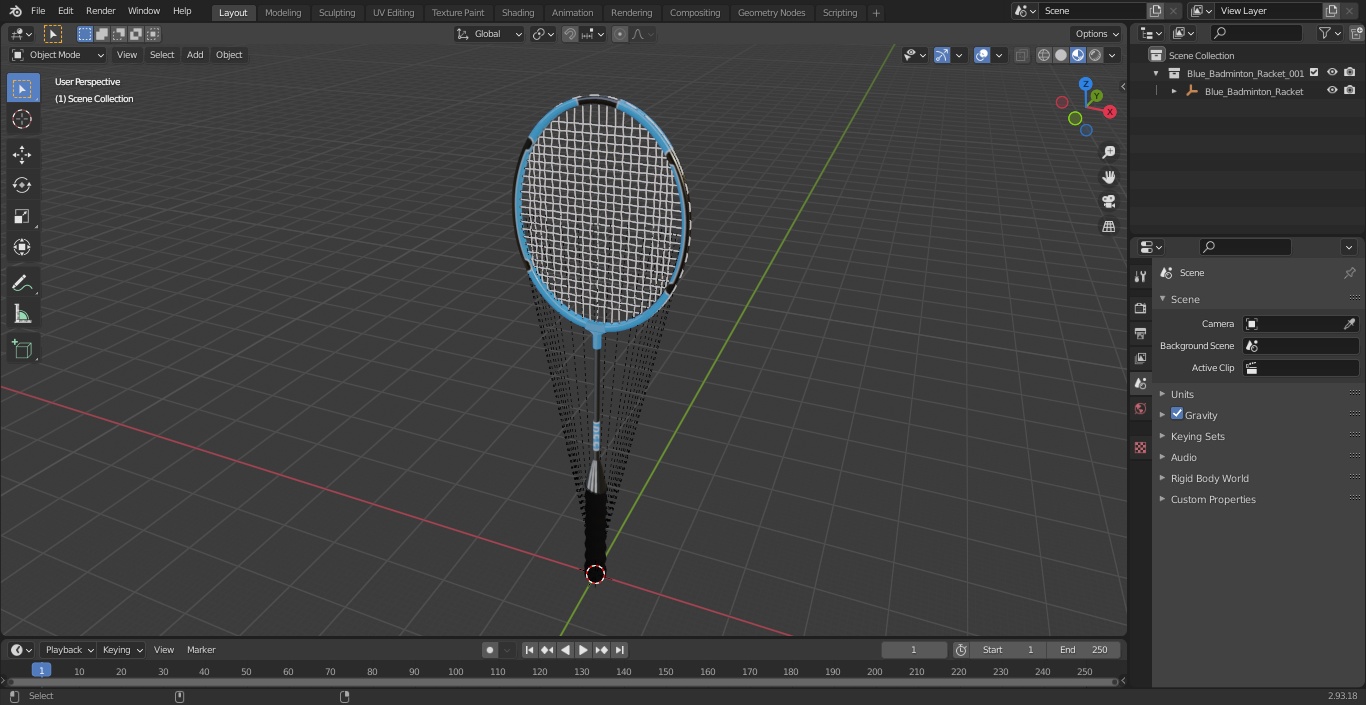 3D Blue Badminton Racket
