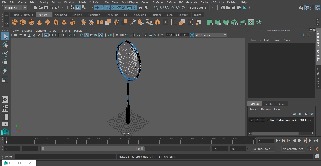 3D Blue Badminton Racket
