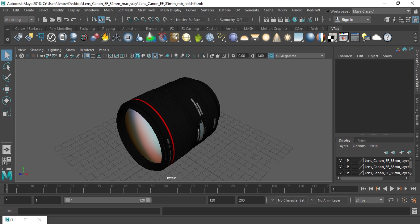 3D Lens Canon EF 85mm model