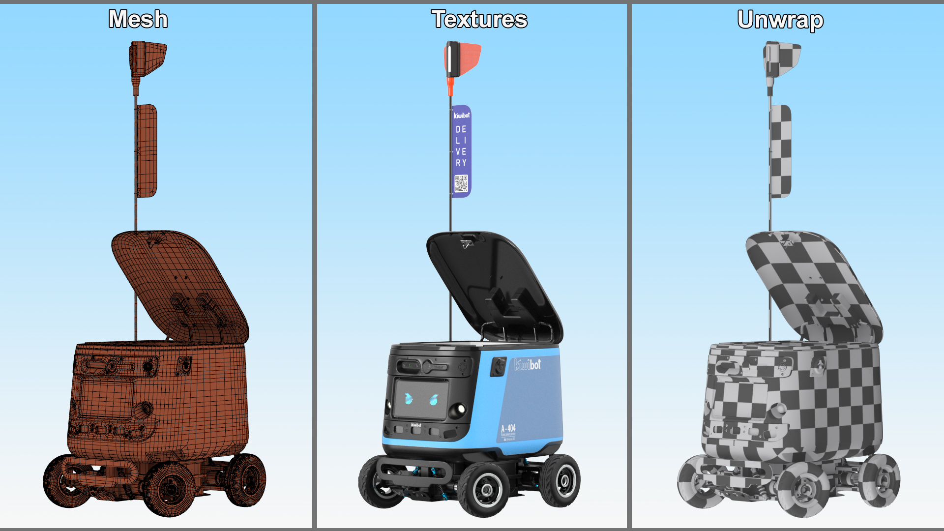 Cyan Delivery Robot Kiwibot Rigged 3D model