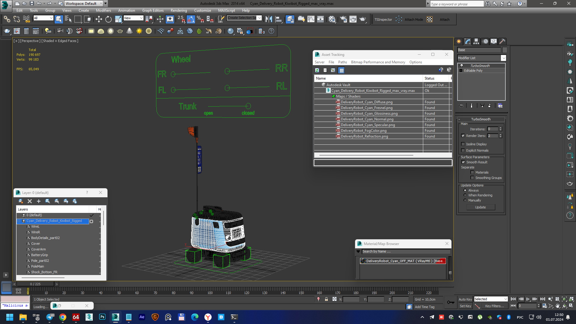 Cyan Delivery Robot Kiwibot Rigged 3D model