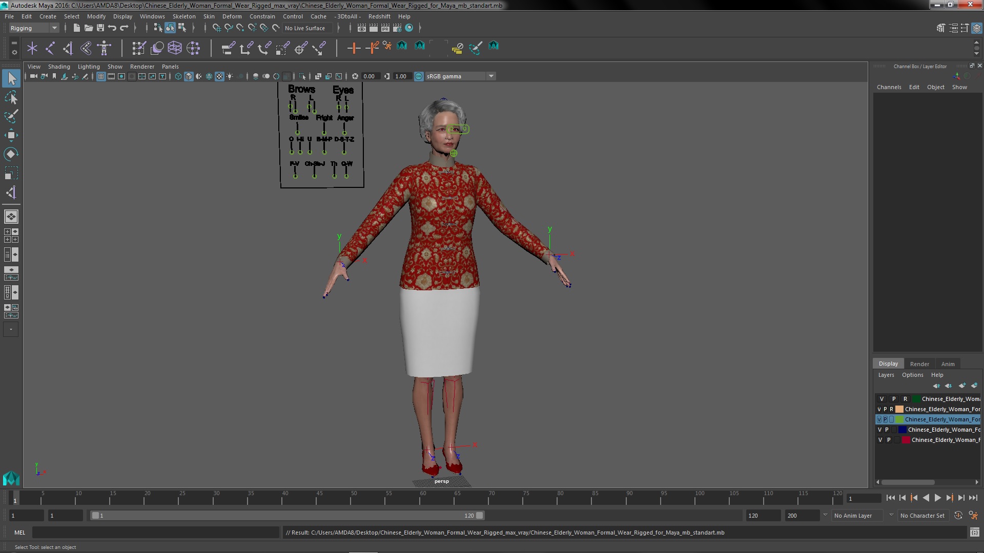 Chinese Elderly Woman Formal Wear Rigged for Maya 3D model