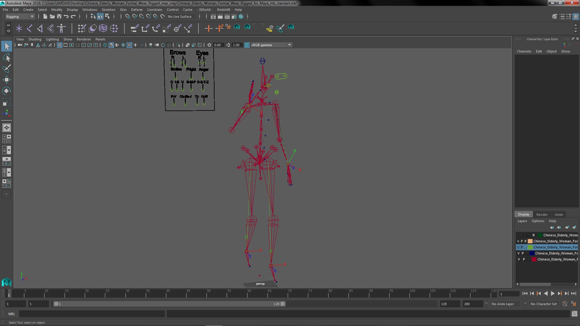 Chinese Elderly Woman Formal Wear Rigged for Maya 3D model
