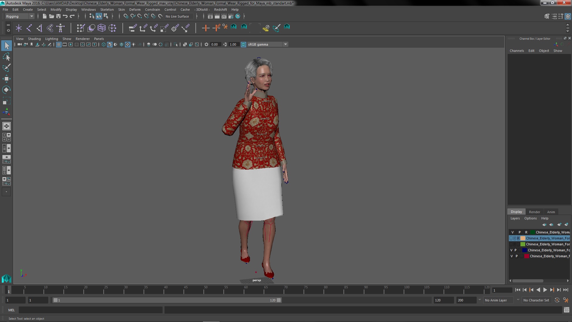 Chinese Elderly Woman Formal Wear Rigged for Maya 3D model