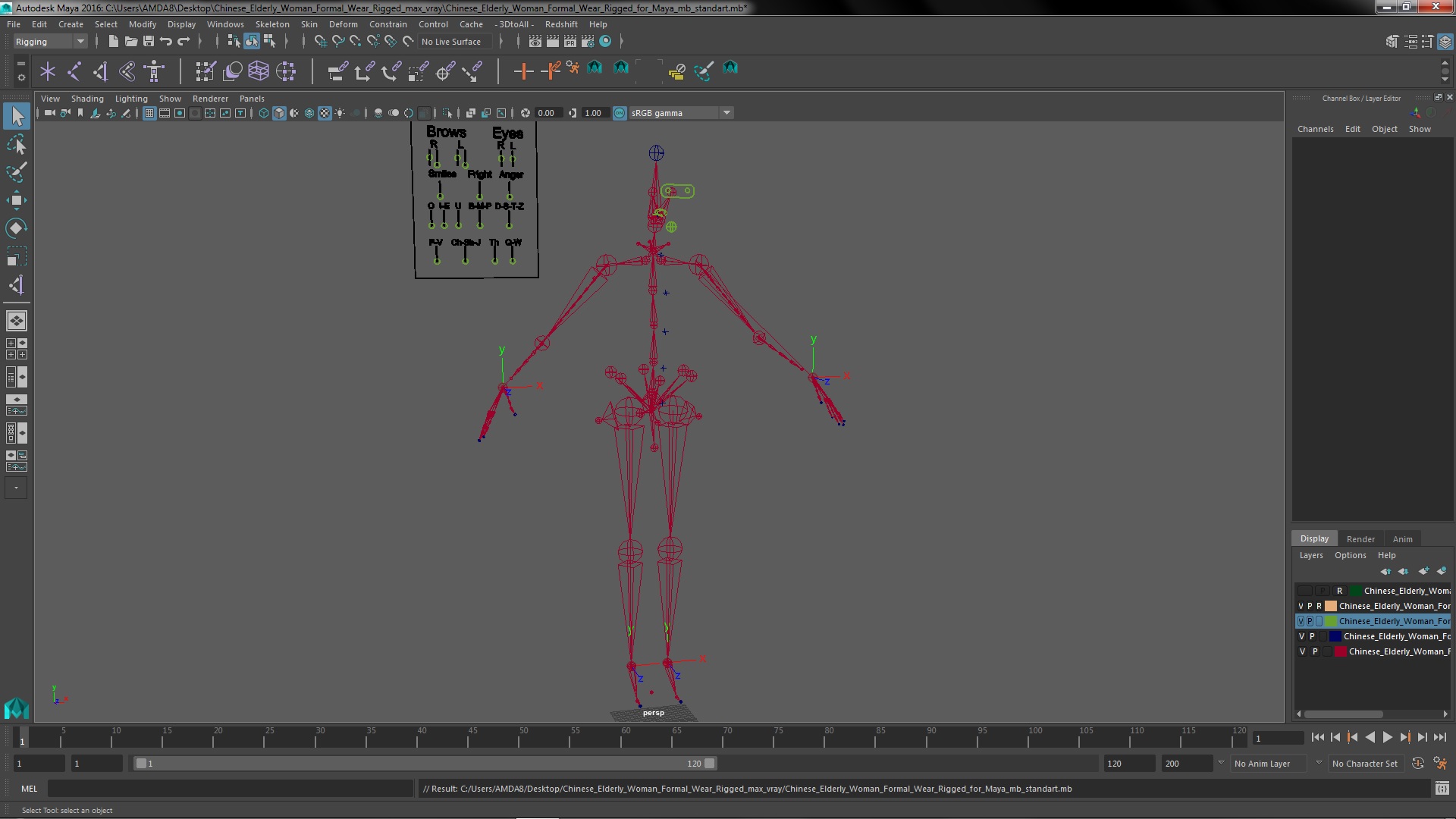Chinese Elderly Woman Formal Wear Rigged for Maya 3D model
