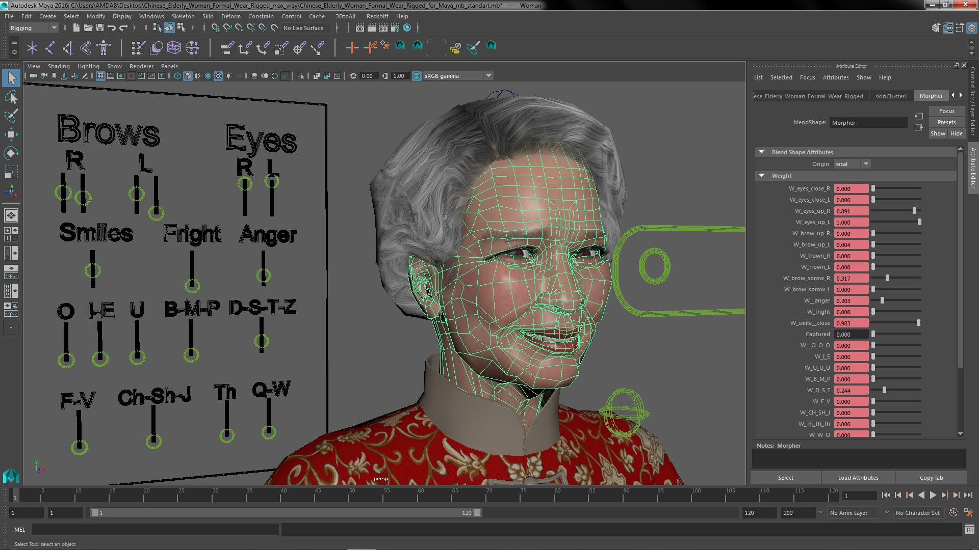 Chinese Elderly Woman Formal Wear Rigged for Maya 3D model