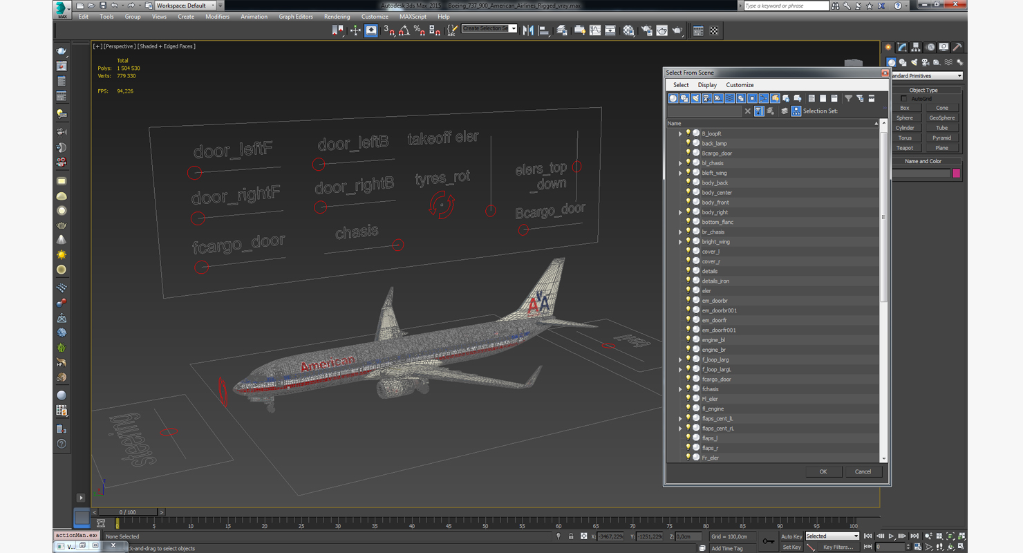 Boeing 737 900 American Airlines Rigged 3D model