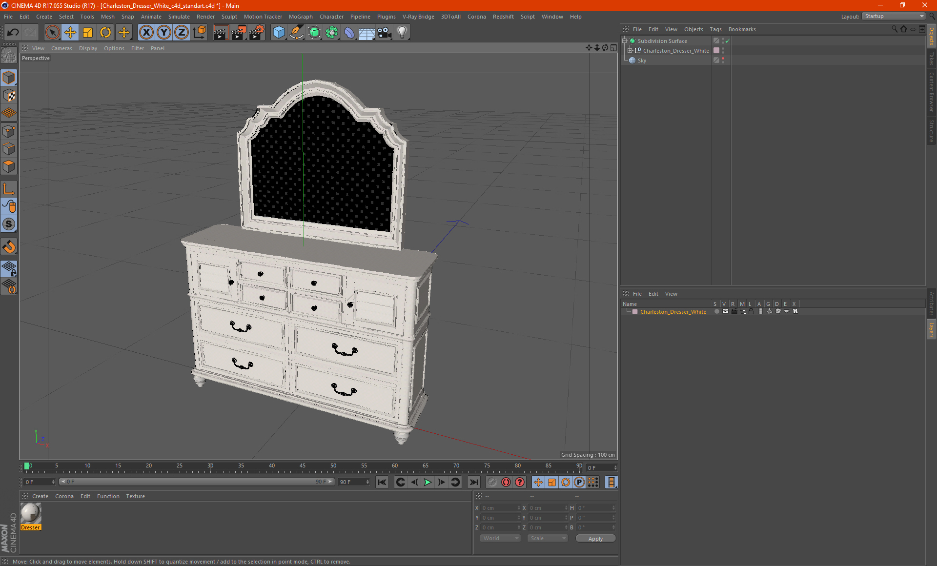 Charleston Dresser White 3D model