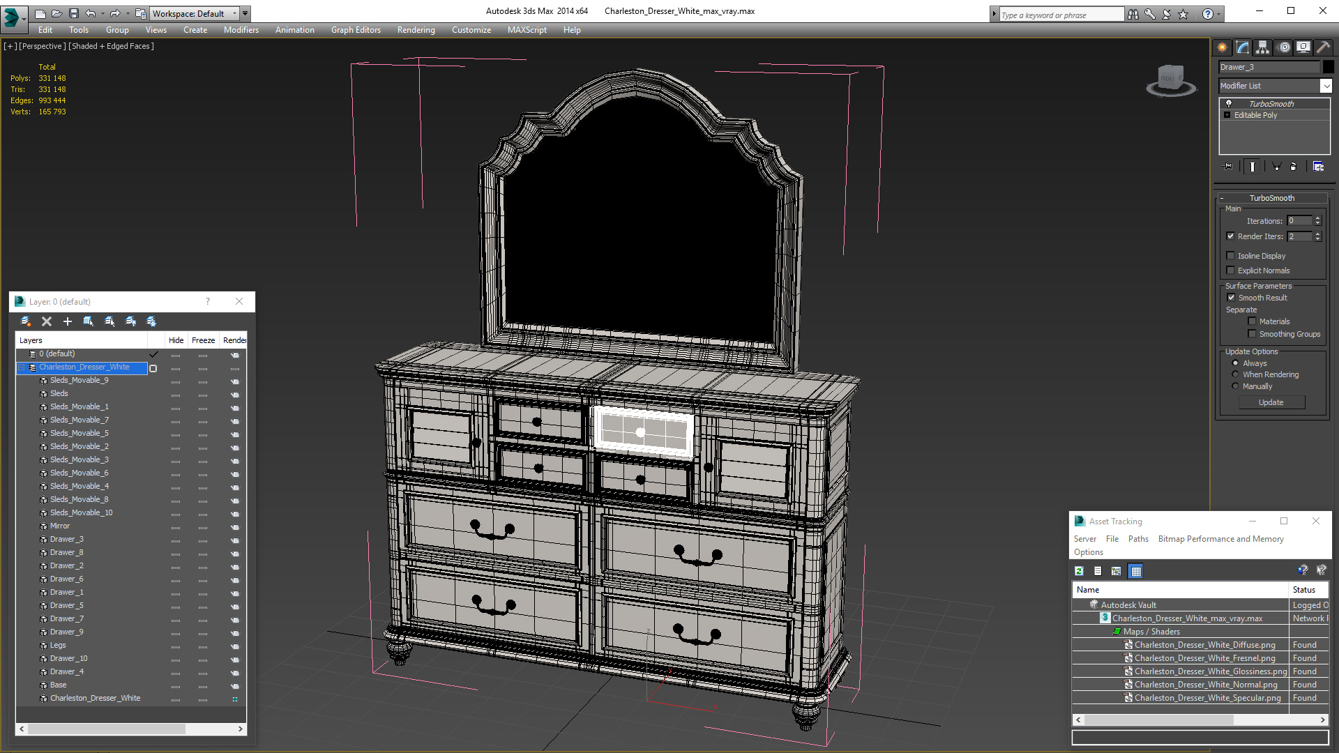 Charleston Dresser White 3D model