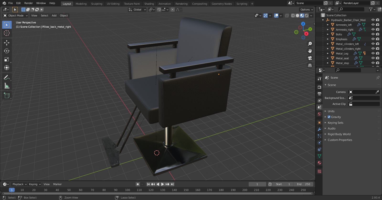 3D model Hydraulic Barber Chair Modern Black