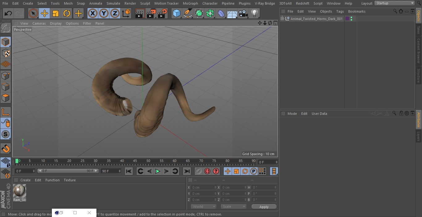 3D model Animal Twisted Horns Dark