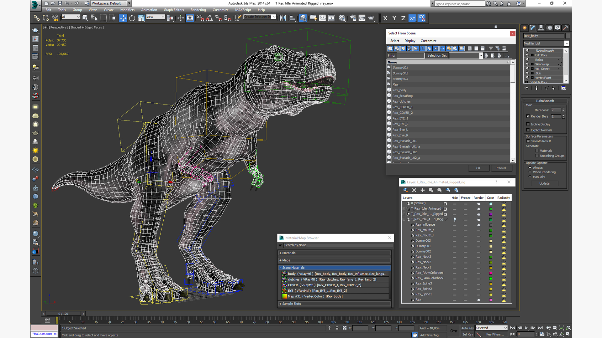 3D model T Rex Idle Animated Rigged for Maya