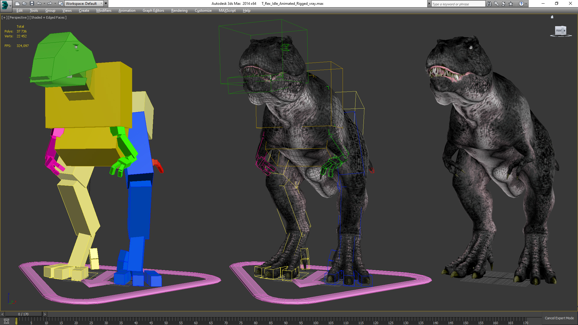 3D model T Rex Idle Animated Rigged for Maya
