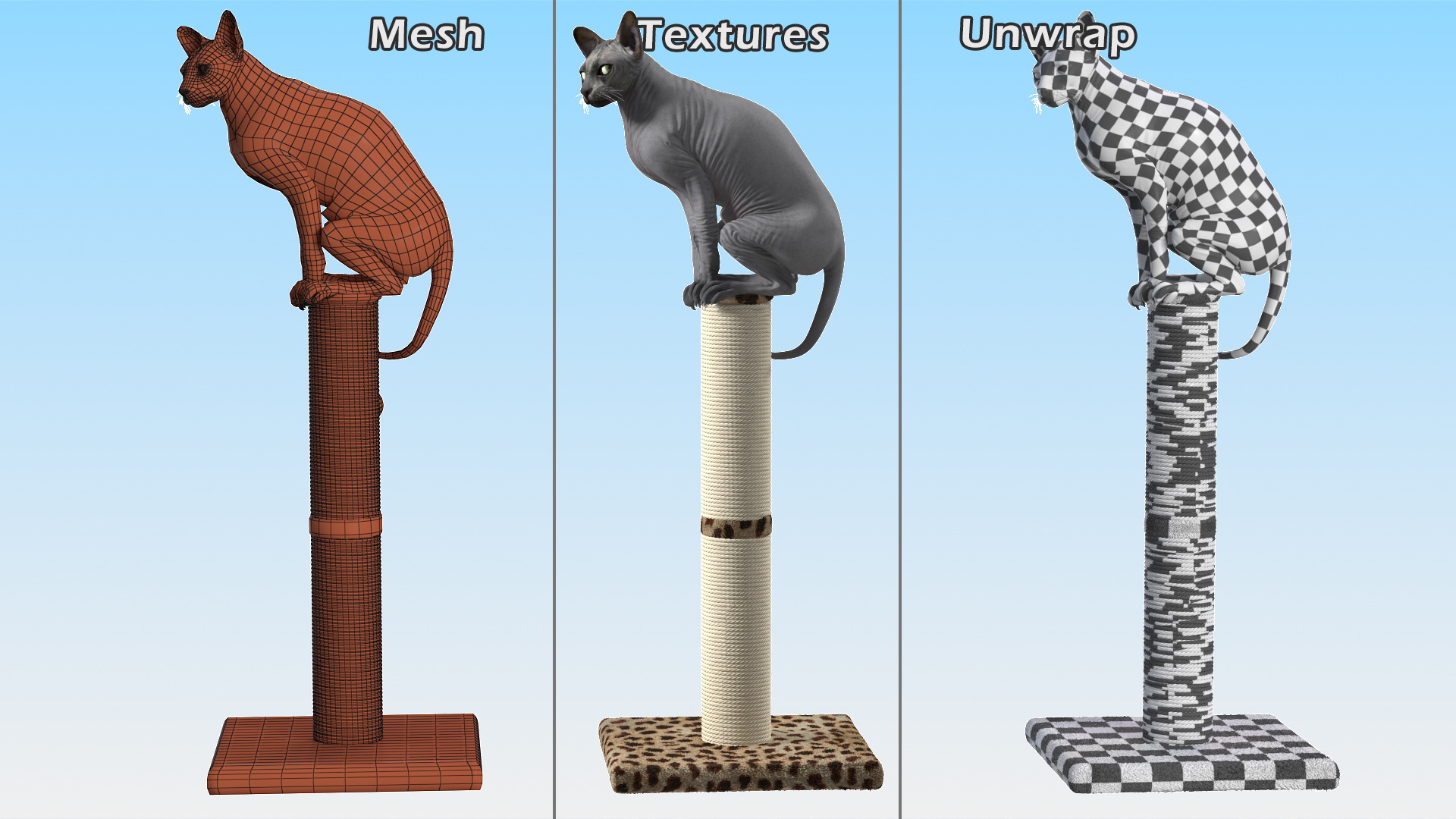 Cat Sitting On A Scratching Post 3D
