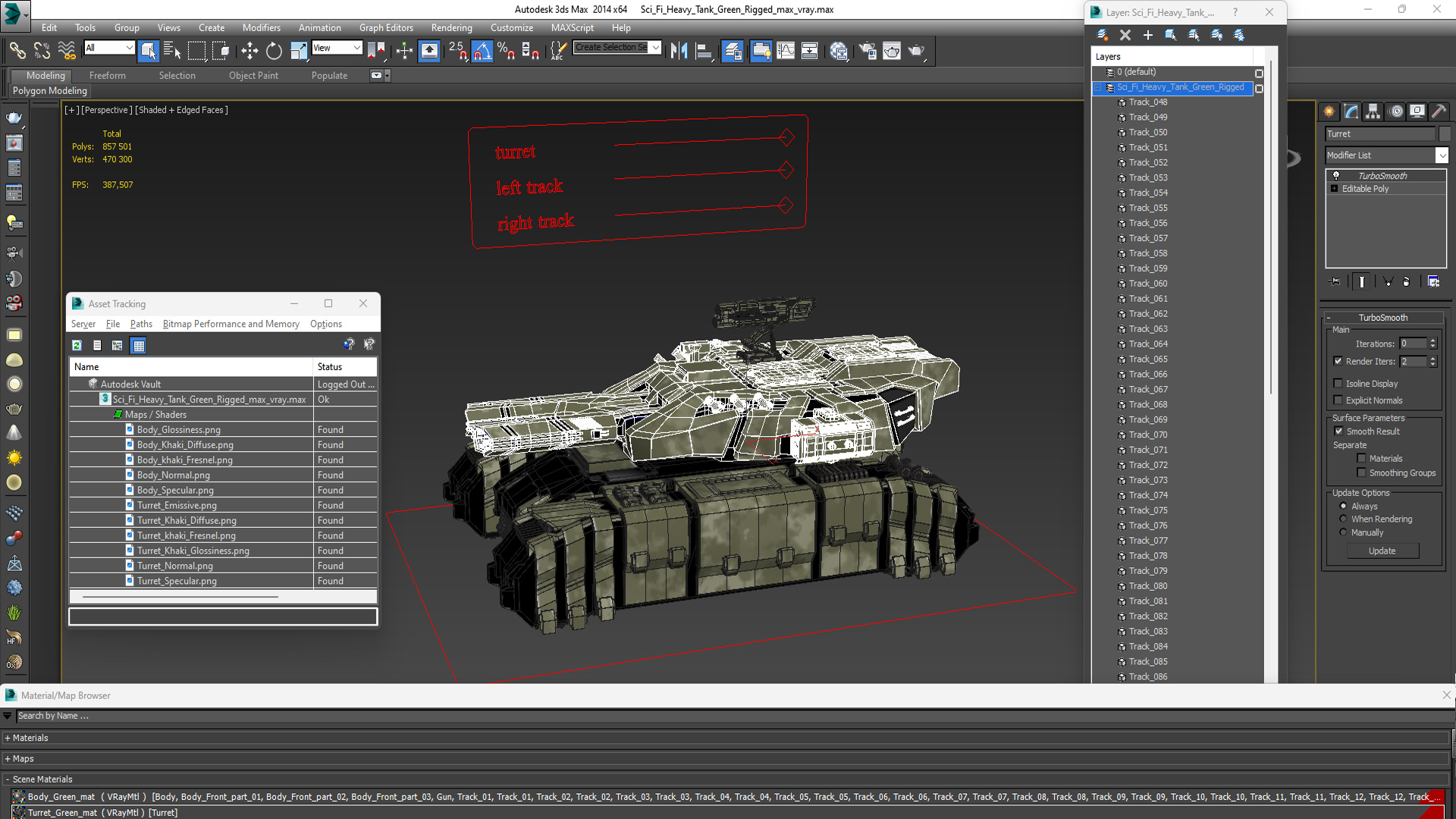 3D model Sci Fi Heavy Tank Green Rigged