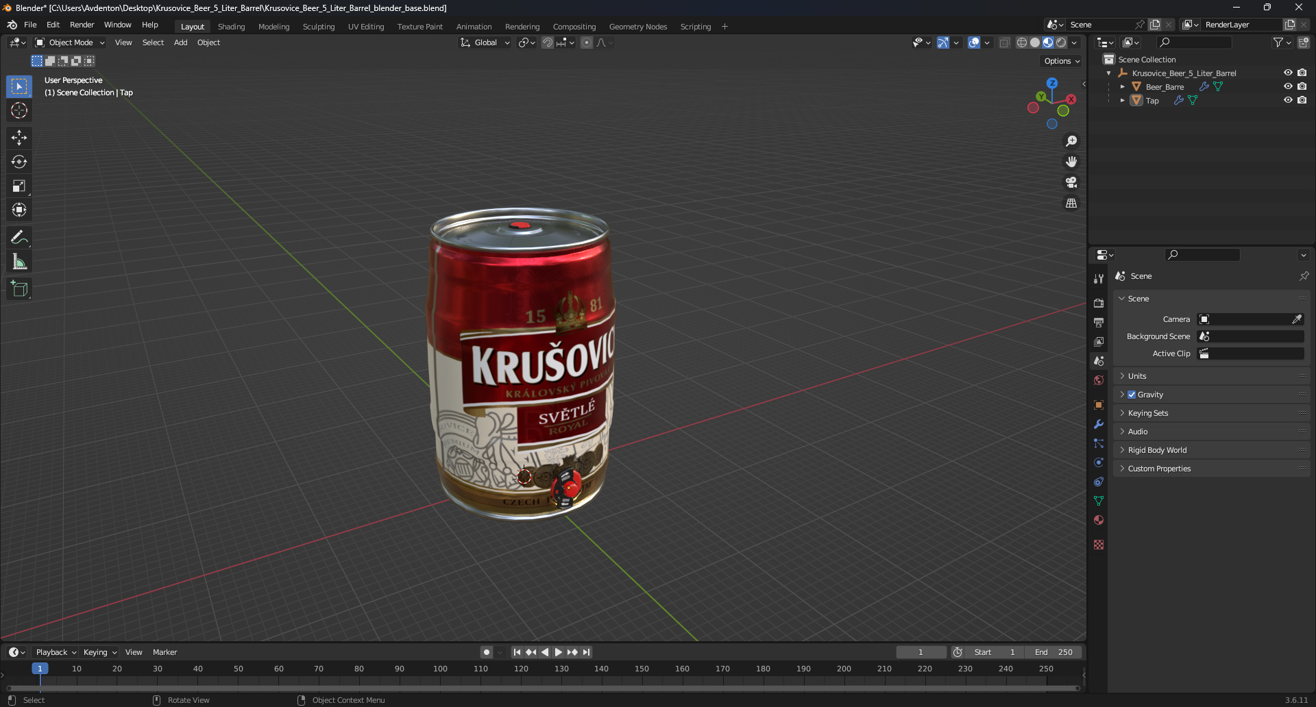 Krusovice Beer 5 Liter Barrel 3D model