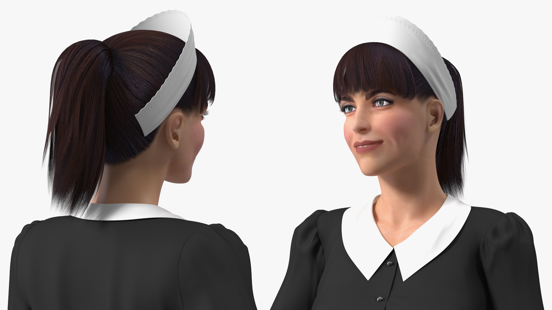 Housekeeping Maid with Handheld Vacuum Cleaner Rigged for Maya 3D
