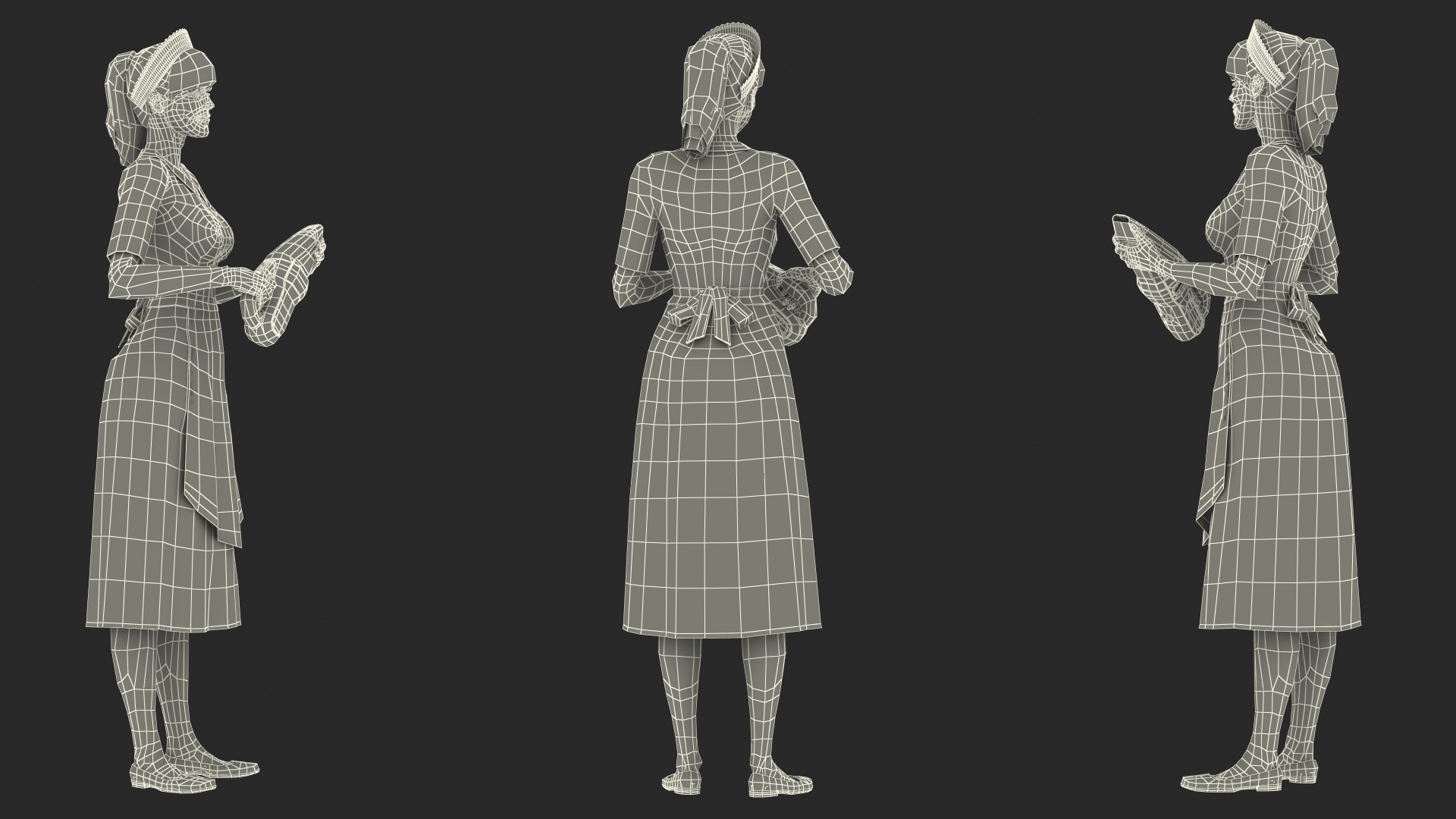 Housekeeping Maid with Handheld Vacuum Cleaner Rigged for Maya 3D