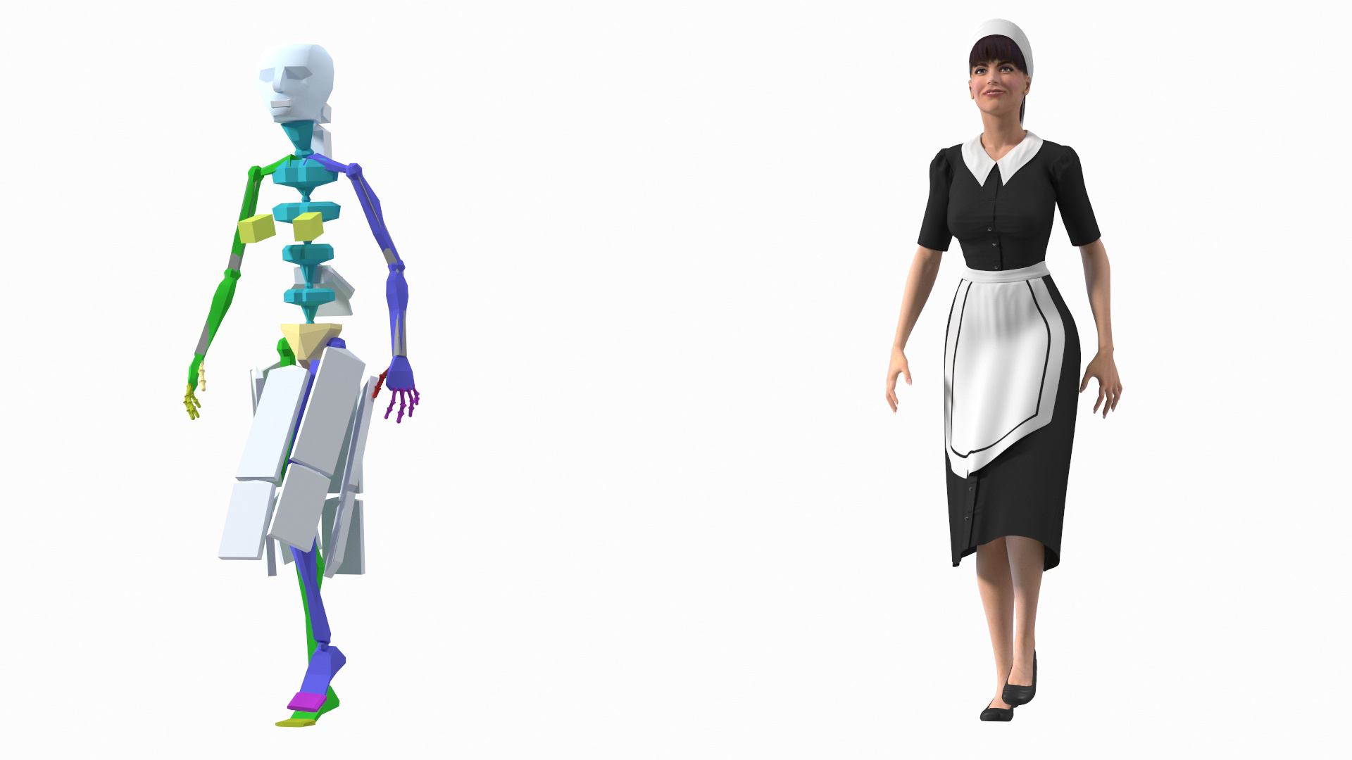 Housekeeping Maid with Handheld Vacuum Cleaner Rigged for Maya 3D