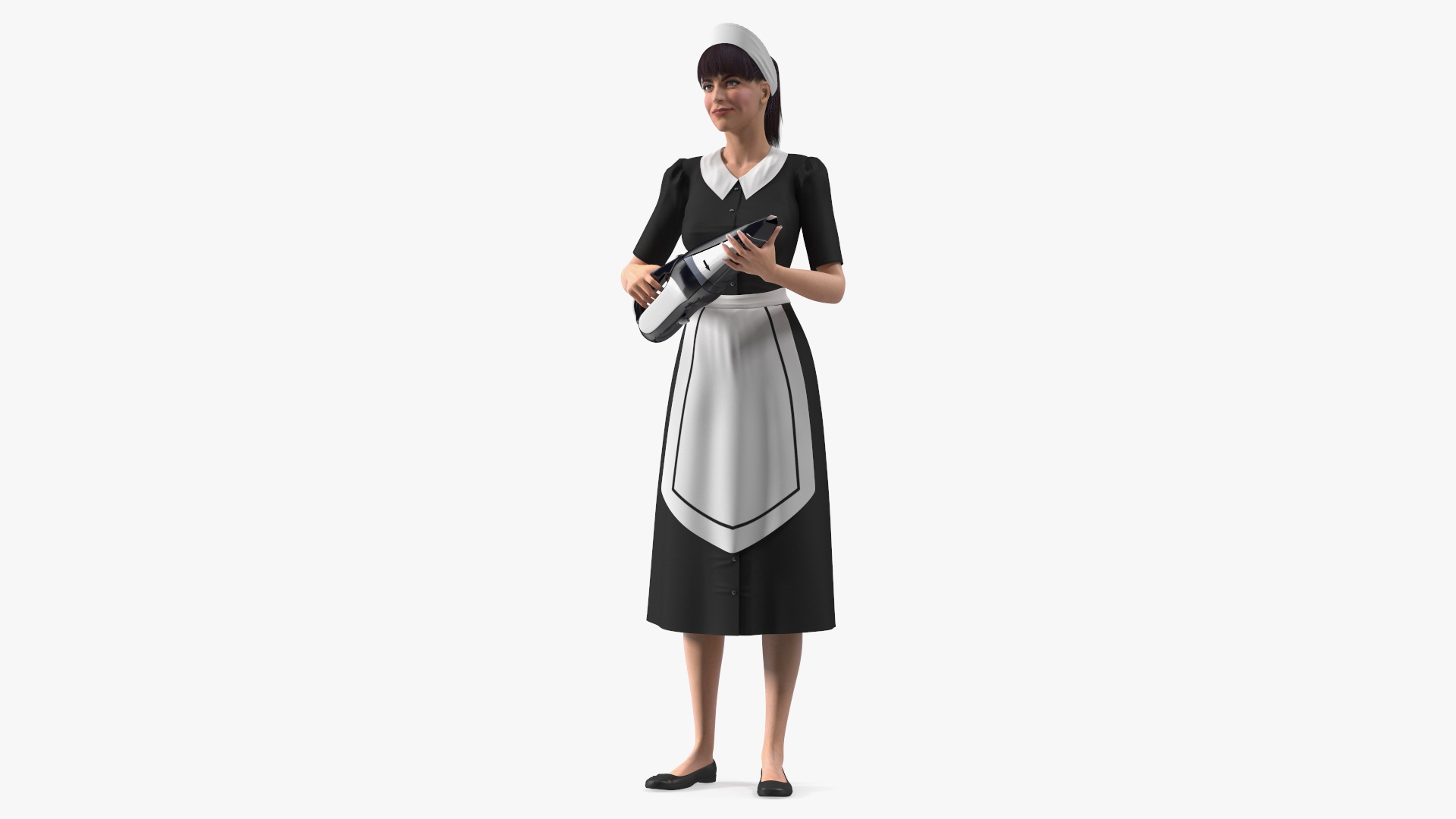 Housekeeping Maid with Handheld Vacuum Cleaner Rigged for Maya 3D