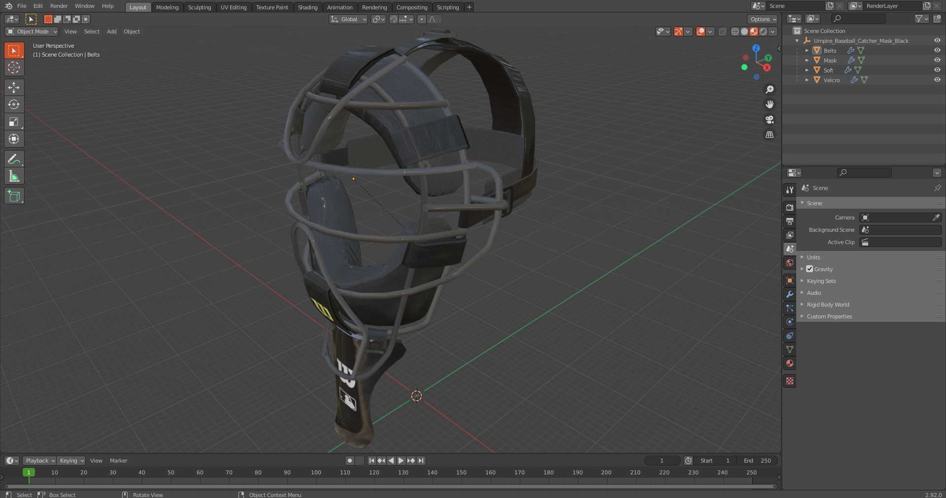 Umpire Baseball Catcher Mask Black 3D model