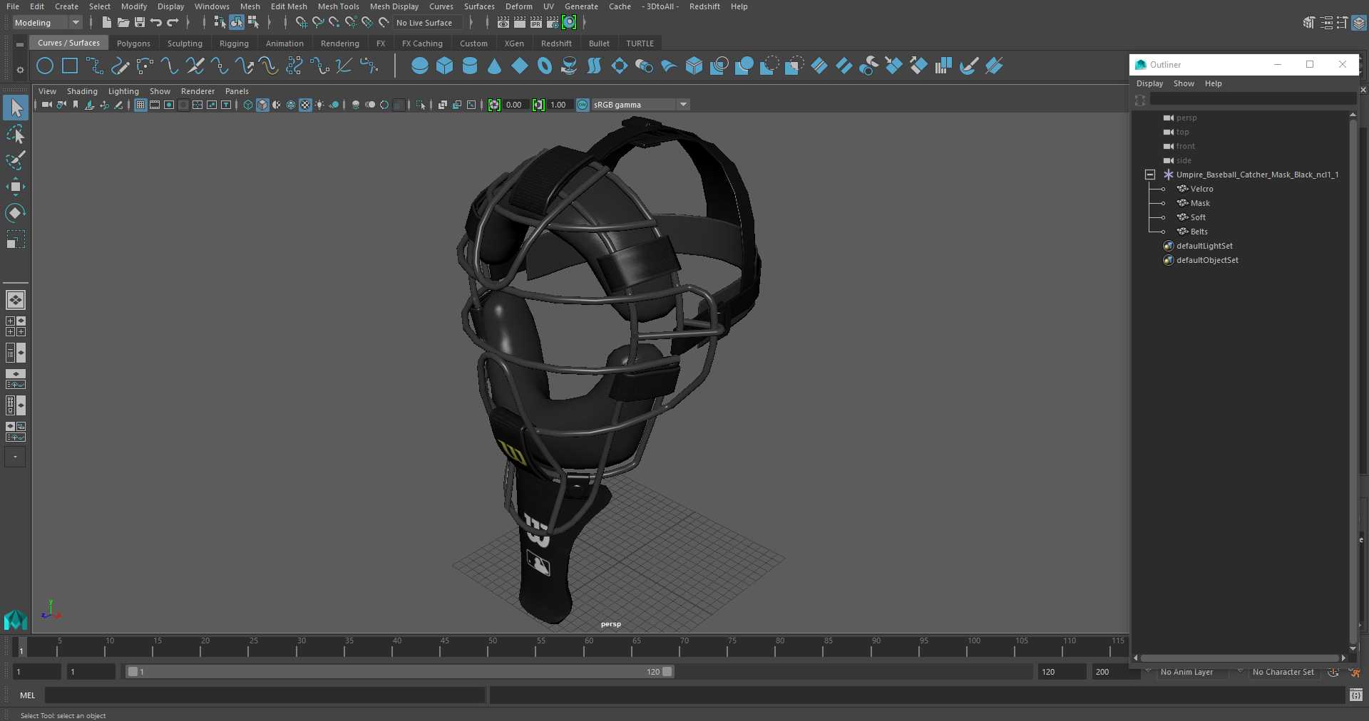 Umpire Baseball Catcher Mask Black 3D model
