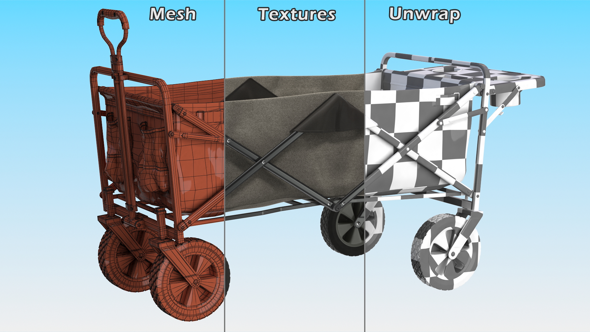 Grey Collapsible Wagon Rigged 3D model