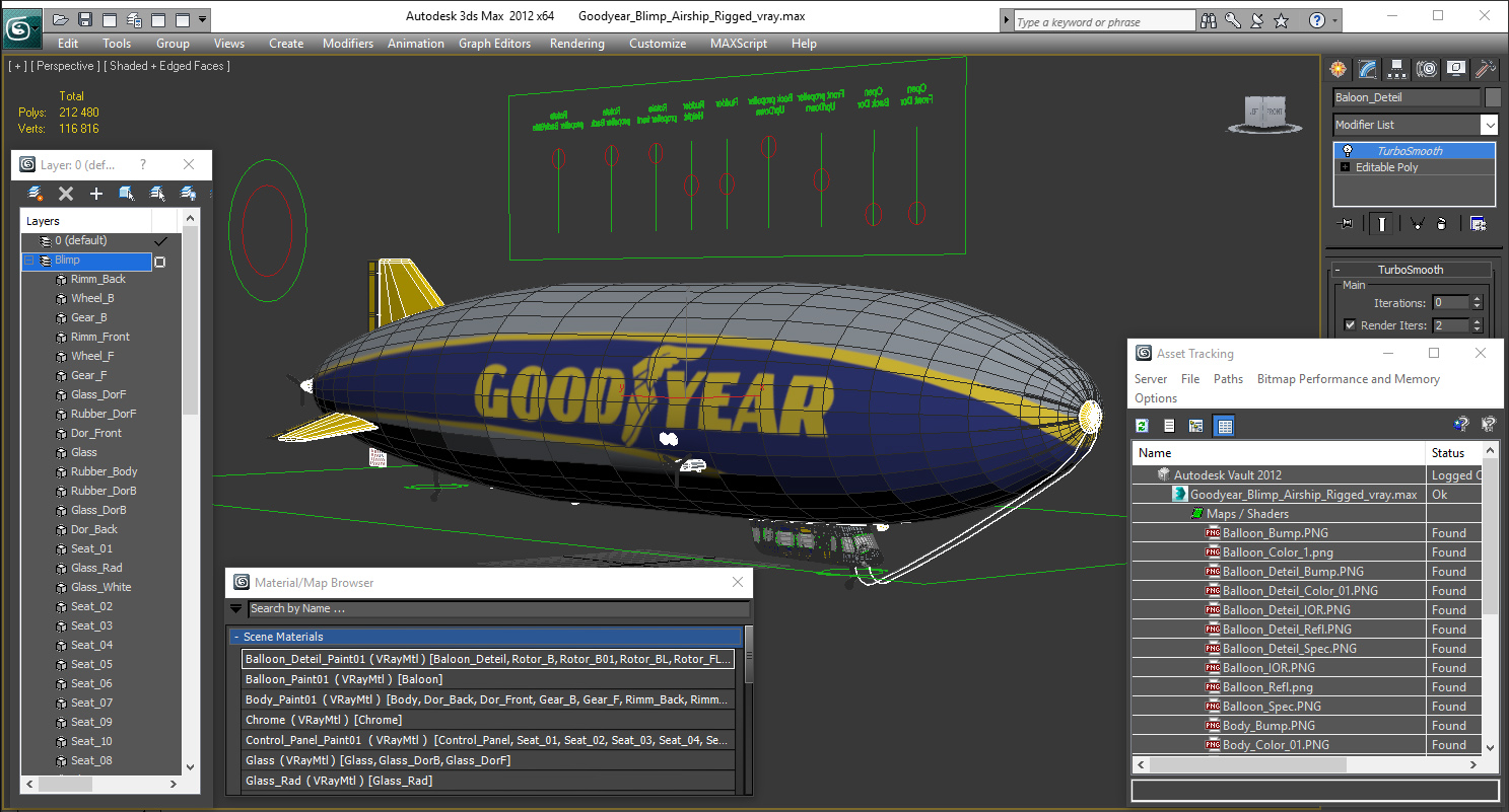 Goodyear Blimp Airship Rigged 3D model