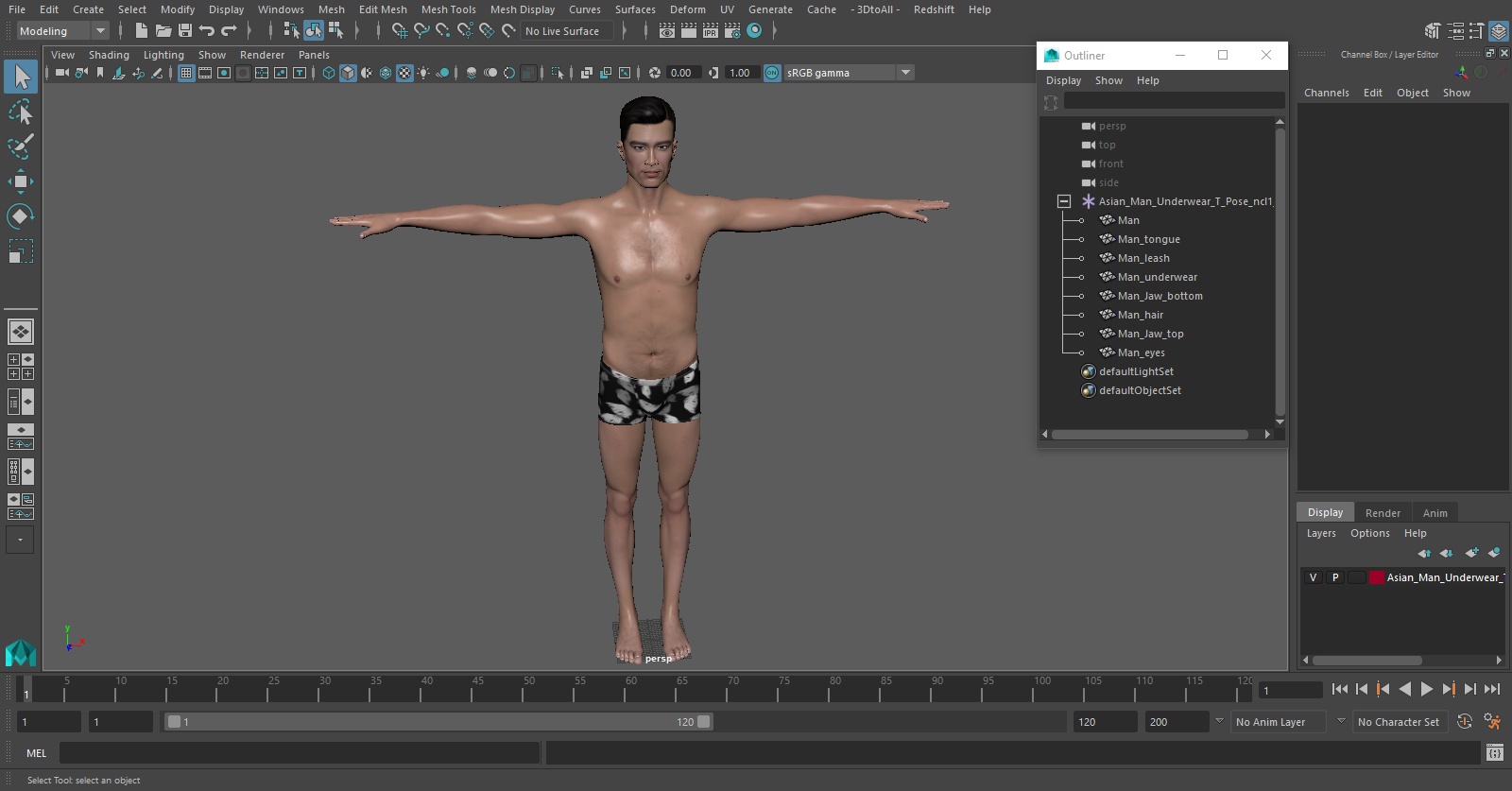 3D Asian Man Underwear T Pose