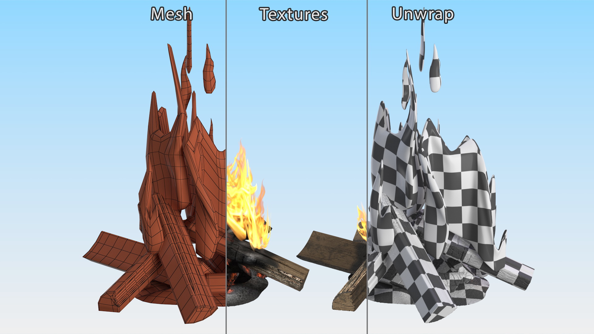 3D Fire from Wooden Logs