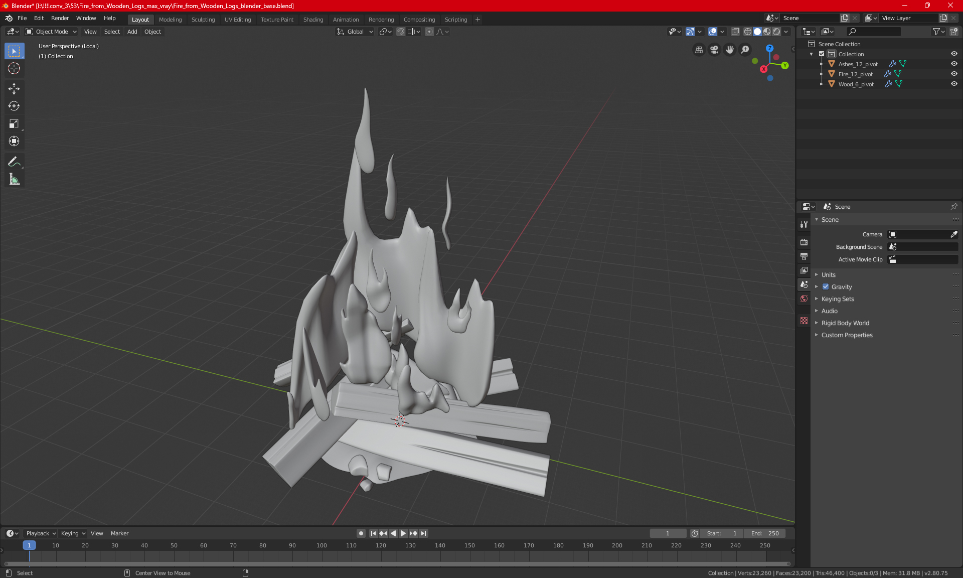 3D Fire from Wooden Logs