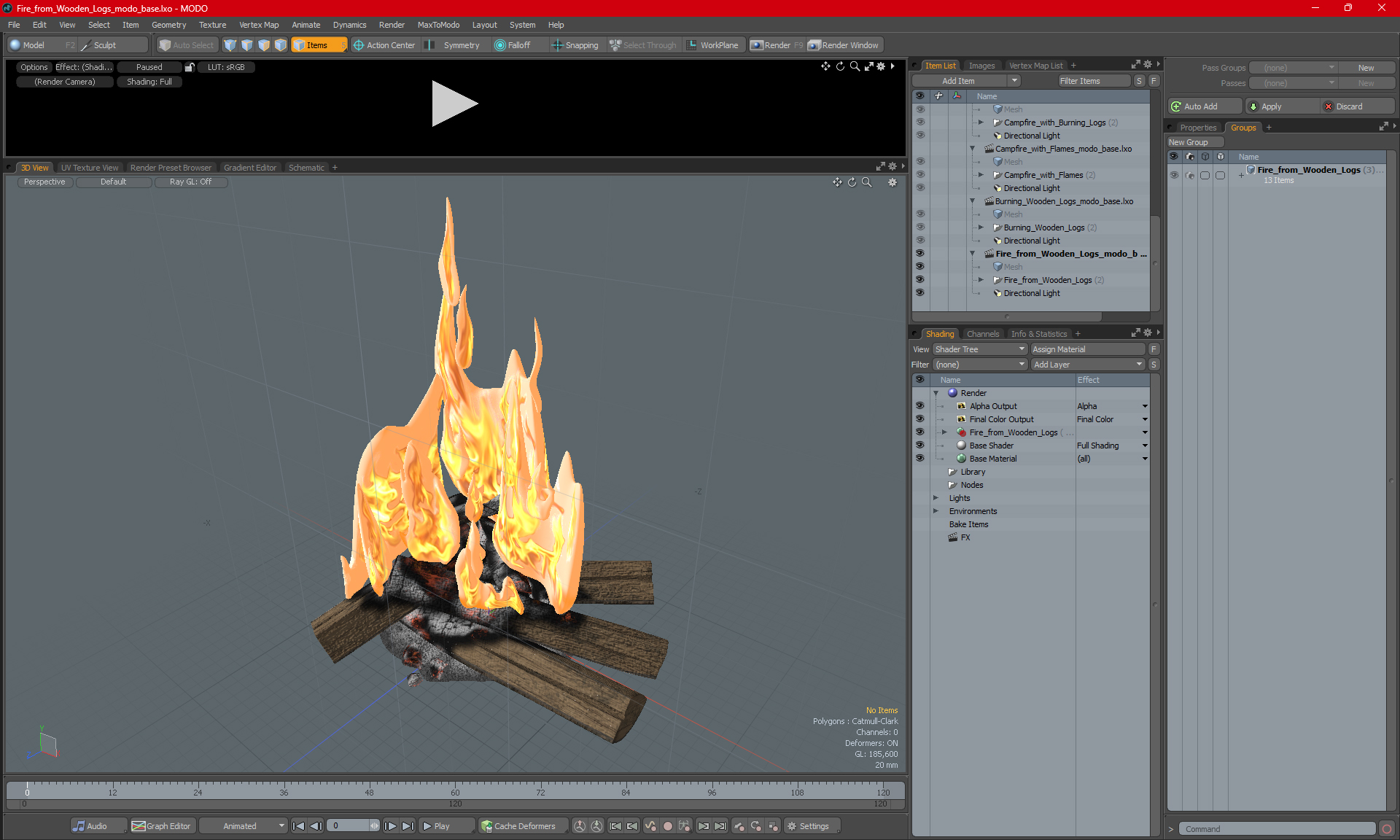 3D Fire from Wooden Logs