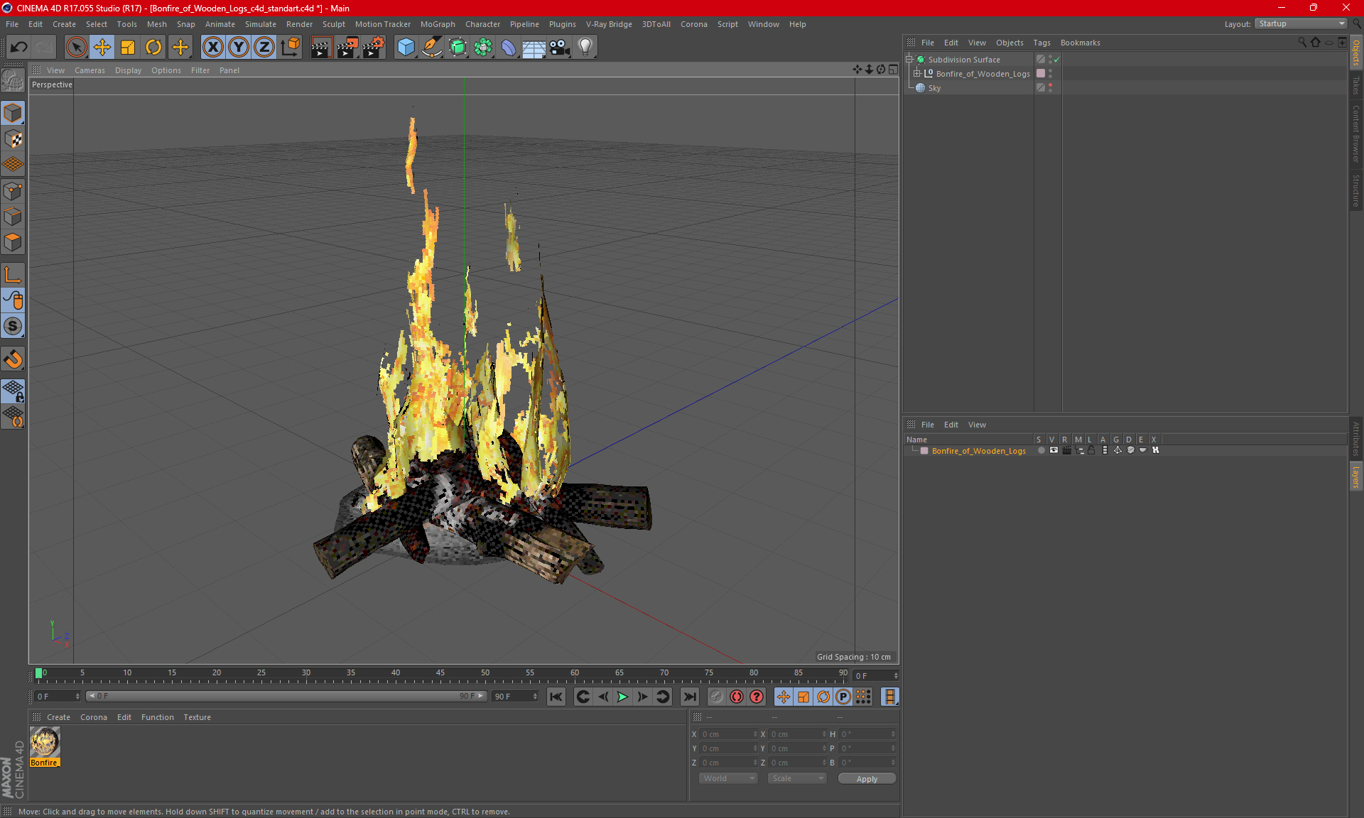 Bonfire of Wooden Logs 3D