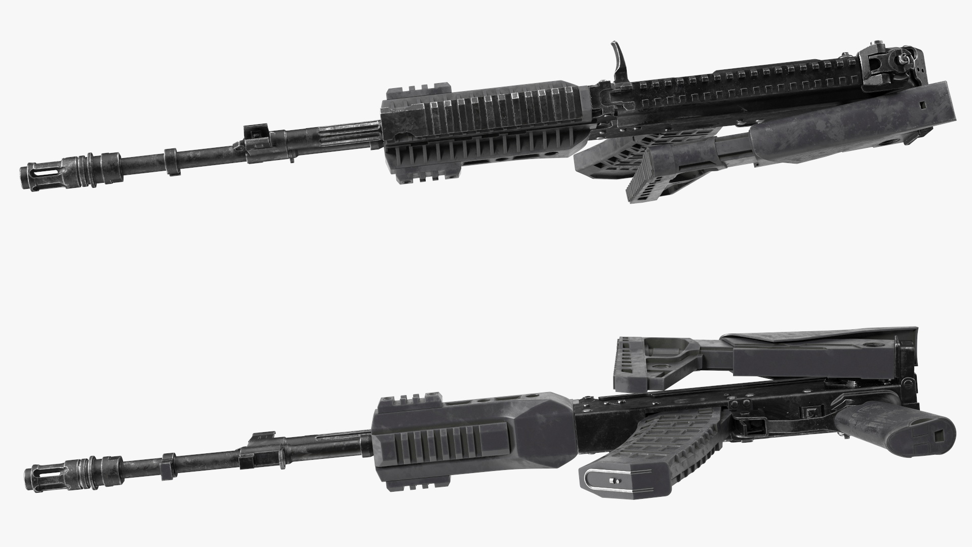 3D Worn Out Assault Rifle AK-12 Folded Stock