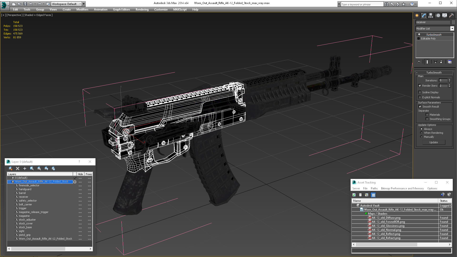 3D Worn Out Assault Rifle AK-12 Folded Stock