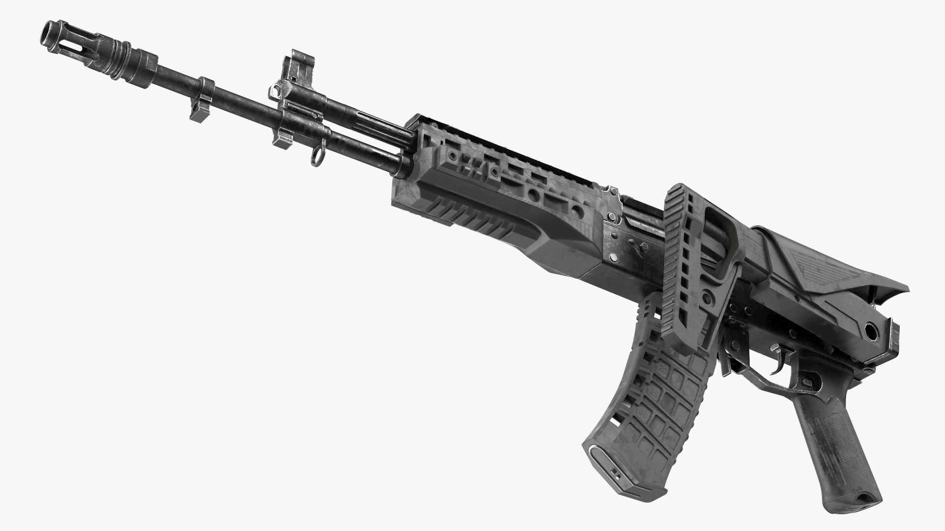 3D Worn Out Assault Rifle AK-12 Folded Stock