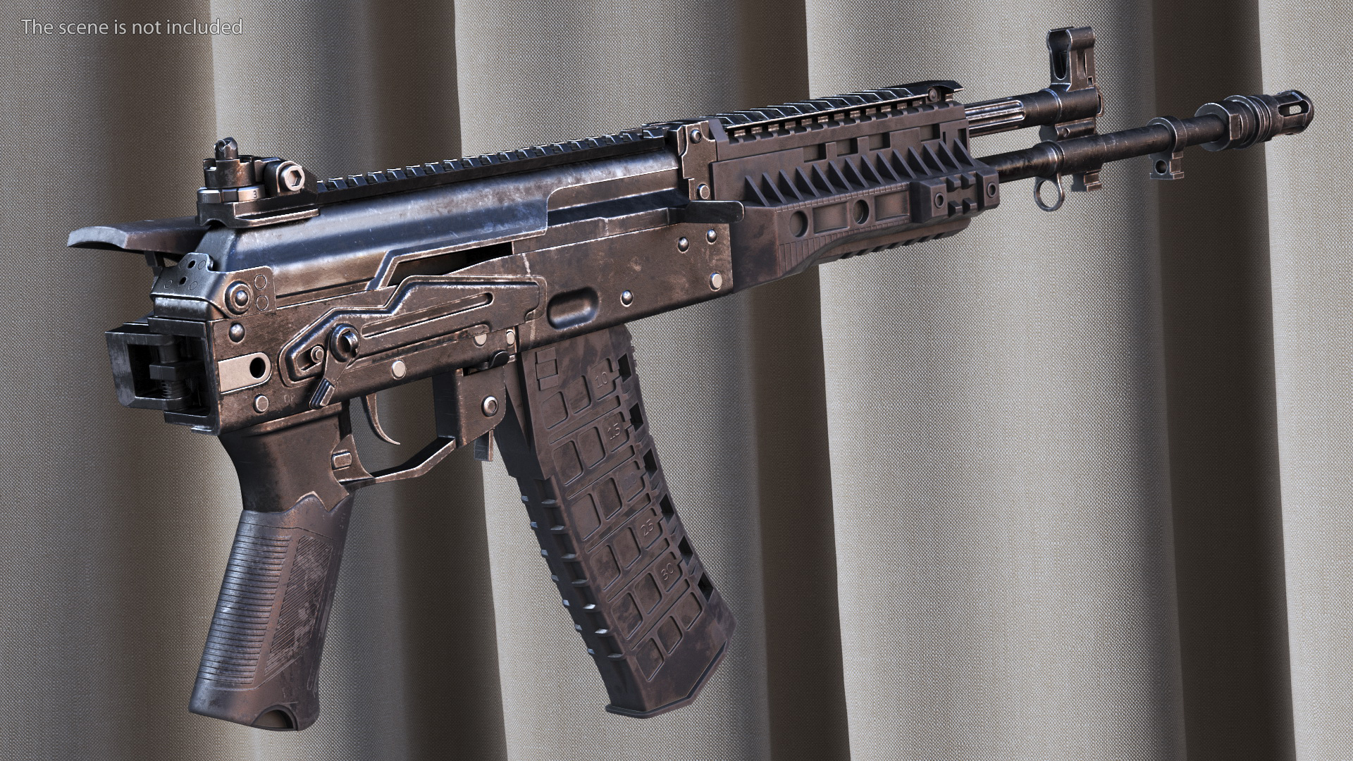 3D Worn Out Assault Rifle AK-12 Folded Stock