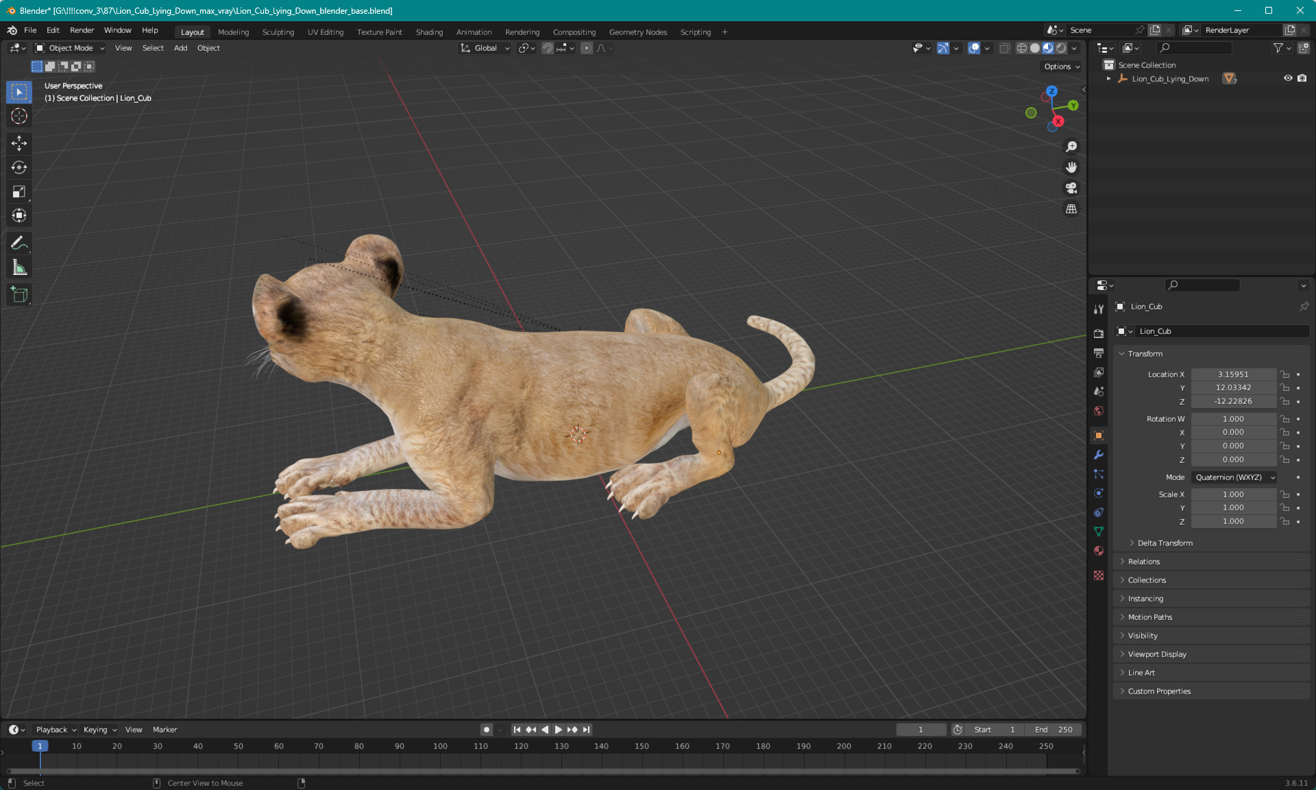 Lion Cub Lying Down 3D model