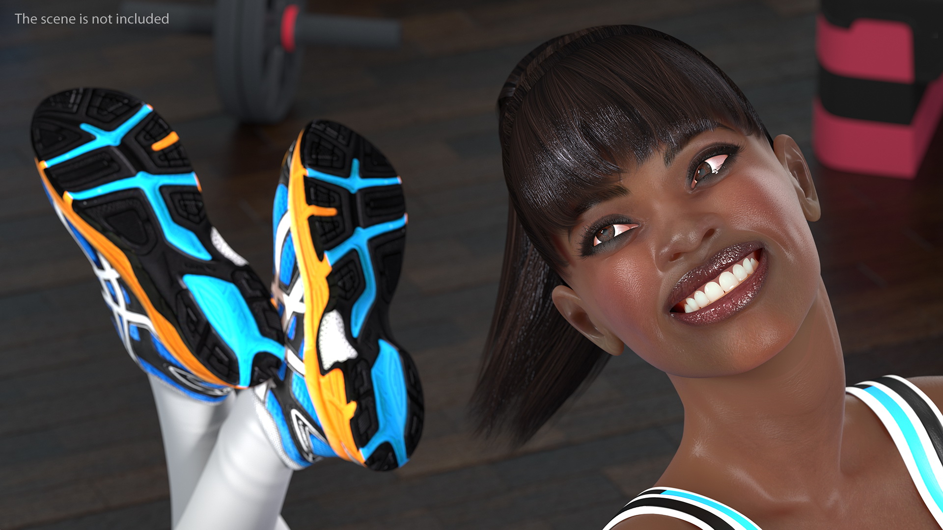 Dark Skin Fitness Woman Lying Pose 3D model