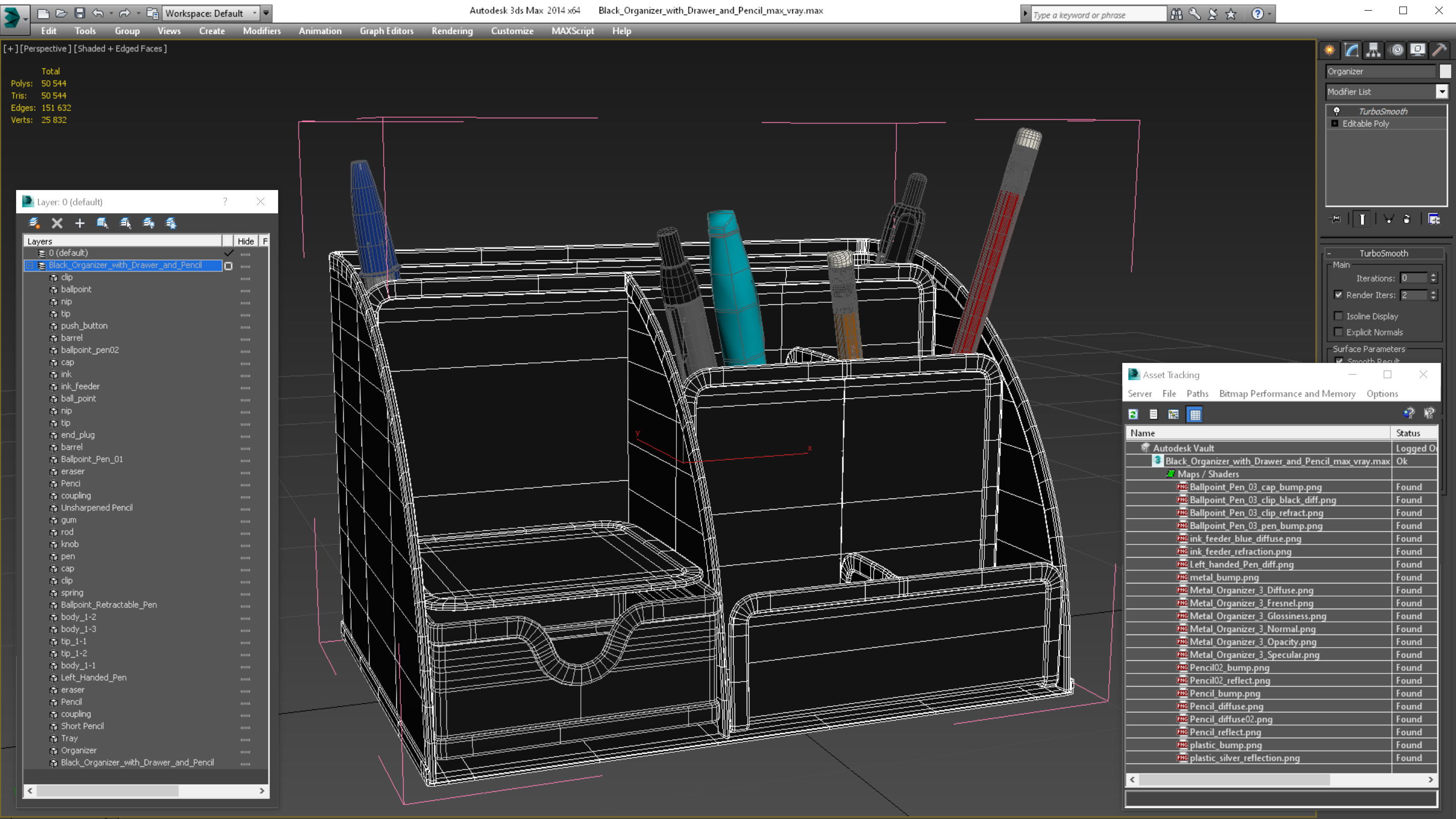 3D Black Organizer with Drawer and Pencil model