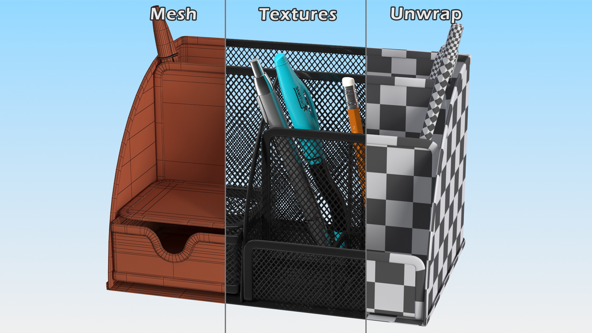 3D Black Organizer with Drawer and Pencil model