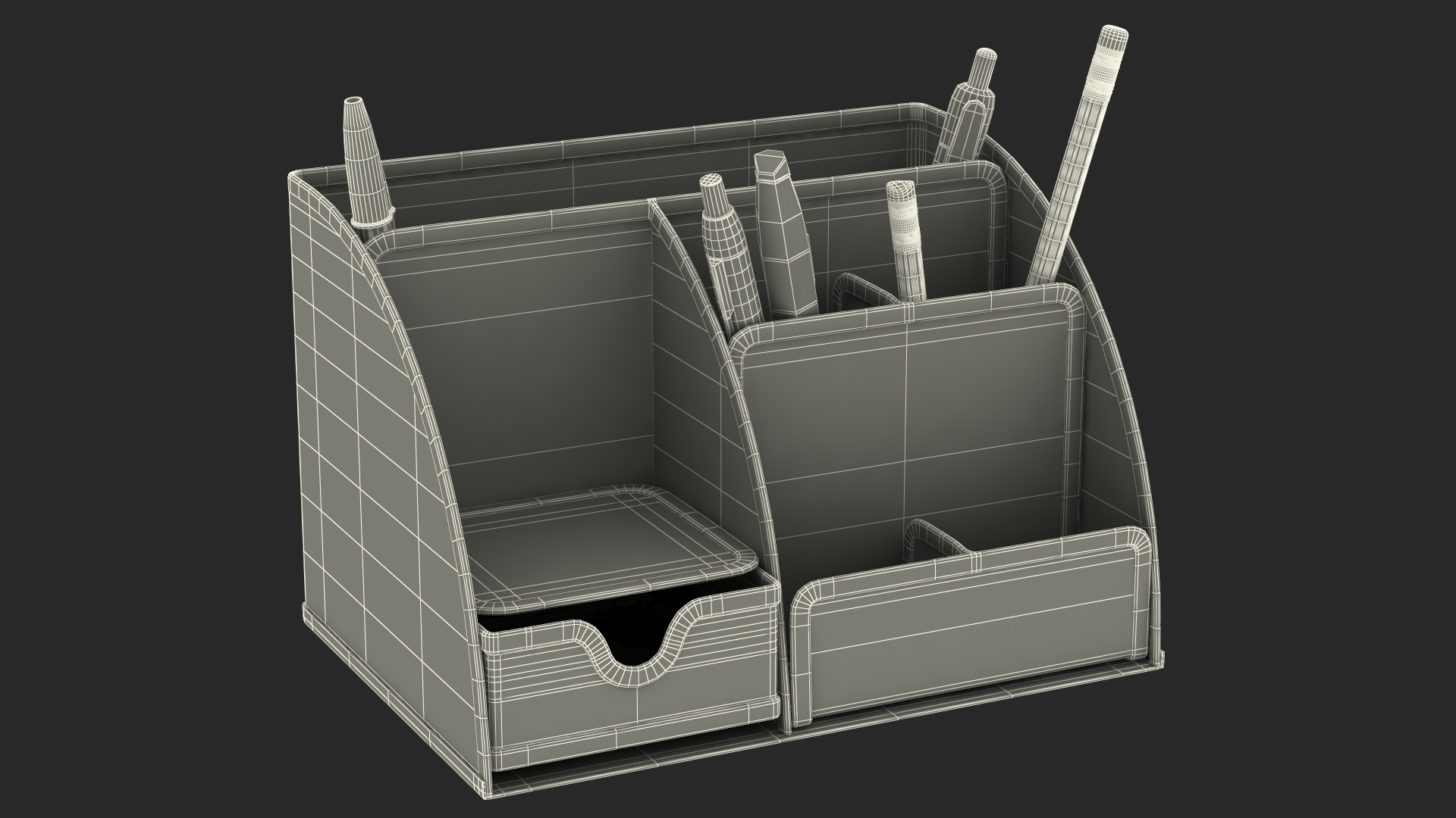 3D Black Organizer with Drawer and Pencil model